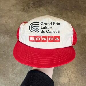 Vintage Grand Prix Labatt du Canada Honda Trucker Hat Red White Snapback Cap